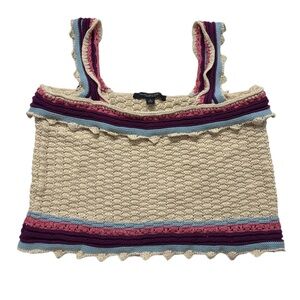 MARC NY women's cream/multi striped two-tier cropped tank, XL.